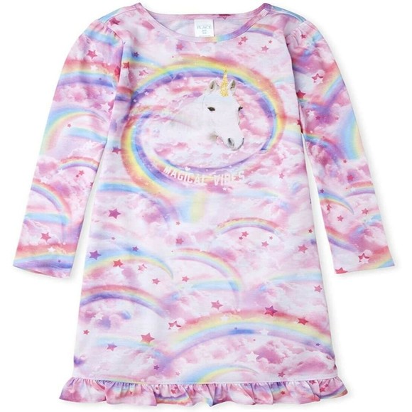 The Children's Place Other - The Children's Place Girl's Long Sleeve Nightgown Size 4 X-Small Unicorn Rainbow